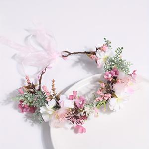 TEMU 패션 미학 인조 식물 하트 모양 핑크 꽃 여행 사진 소품 꽃 화환 1개