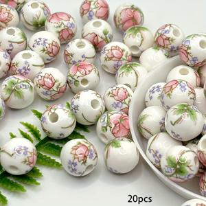 TEMU 20개 10Mm 컬러풀한 장식용 비즈 꽃무늬 세라믹 비즈 큰 구멍이 있는 세라믹 비즈 - DIY 보석 만들기에 적합한 중국 인쇄 세라믹 공예 비즈 목걸이, 팔찌 및 귀걸이 장식에 완벽합니다.
