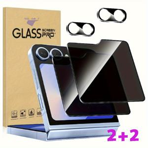 TEMU [2+2] 삼성 갤럭시 Z Flip 4 / Z Flip 5 / Z Flip 6 / Z Flip 7용 스크린 보호 필름 2매 (스파이 방지) 및 카메라 렌즈 보호 필름 2매, 스크래치 방지, 완벽한 커버, 간편한 설치, 기포 없음, 프라이버시 보호