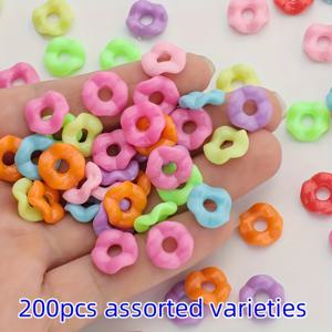 TEMU 200개 혼합 컬러 라운드 스페이서 비즈, 하트와 웨이브 모양, 대구멍 플라스틱 비즈 - DIY 주얼리 만들기, 팔찌, 키체인, 목걸이, 헤어밴드 공예용 - 주얼리 제작자 및 공예가를 위한 완벽한 선물, 창의적인 개인을 위한 비즈 어소트먼트