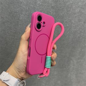 TEMU 휴대폰 케이스 - 아이폰 16, 15, 14, 13, 12 Pro Max Plus 호환, 매트 엔드 리퀴드 실리콘 마그네틱 케이스 (단단한 끈 포함), 무선 충전 지원 소프트 실리콘 후면 커버