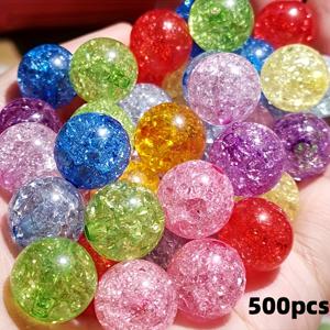 TEMU 프로젝트용 8mm 아크릴 원형 비즈 500개입, 분쇄석 및 아이스 버스트 디자인 특징.