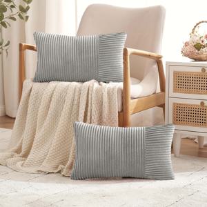 TEMU 2개 세트, 러스틱 농가 스타일의 포근한 코듀로이 베개 커버, 부드러운 스트라이프와 패치워크 질감 특징, 12인치 x 20인치 크기, 스타일의 모던 홈 데코에 이상적, 소파, 카우치 또는 침실에 적합