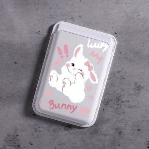 TEMU 2025년 신상 패션 창의적인 고급 PU 가죽 핑크 토끼 무늬 자석 카드 클립 아이폰 16 15 14 프로 맥스용, 1~3장의 신용카드 또는 신분증을 보관할 수 있는 K1 지갑 초박형 보호 디자인