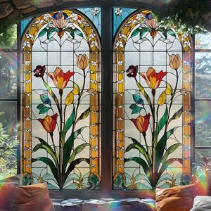 TEMU 홈 욕실 문에 적합한 아름다운 꽃무늬 빈티지 장식, 두꺼운 도장 처리된 유리막 스티커, 무접착, 반투명, 차광 기능, 자외선 차단, 전기적 흡착 방수 창문 데칼