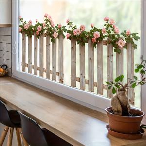 TEMU 1개 창의적인 나무 울타리 창문 스티커, 핑크 장미와 녹색 잎사귀 디자인, 거실, 침실, 식당, 서재 및 욕실의 문, 창문 및 유리면을 꾸미고 장식하기에 적합