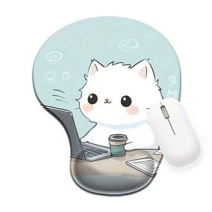 TEMU 에르고닉 화이트 고양이 마우스 패드 - 귀여운 젤 손목 보호대, 부드러운 방지 데스크 매트, 사무실 및 게임용, 맥북 또는 PC 설정에 완벽, 게임 마우스 패드