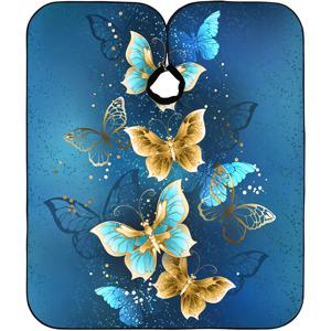 TEMU 프로페셔널 헤어드레서의 카프, 생동감 있는 나비 프린트 - 조절 가능한 목 스트랩, 대형 사이즈, 스타일리시 골든 & 블루 디자인, 샬롱 사용을 위한 샬롱 아프론 | 나비 프린트 카프 | 조절 가능한 목 스트랩, 나비 장식