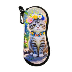 TEMU 1개 플로럴 고양이 PVC 고무 안경 케이스 - 방수, 다기능 지퍼 클립 포함, 귀여운 디자인의 안경/지갑/액세서리 보관함