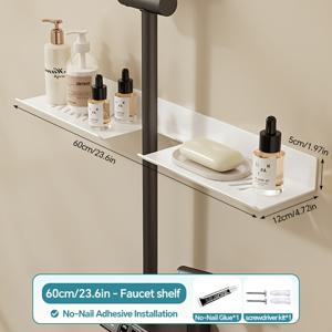 TEMU 위 벽걸이형 카본 싱크대 선반, 욕실 및 주방용 수납 정리대, 접착식/나사식 설치, 공간 절약형 행잉 선반, 주방 세제, 스펀지 홀더, 수건걸이용, 없는 수납 랙, 선반|싱크대수전|화장실선반