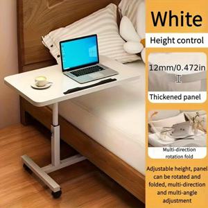 TEMU 높이 조절 & 회전식 수납 테이블 (4륜 이동 가능) - 튼튼한 메탈 프레임, 공간 절약형 모던 화이트 & 블랙 디자인