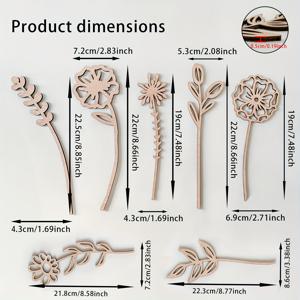 TEMU 나무 생일꽃, 나무 야생화, 나무 꽃줄기, 나무 꽃다발; 홈 데코용 레이저 커팅 꽃 기념품 7개, 엄마 생일 선물, 할머니 선물, 소녀방 벽 스티커