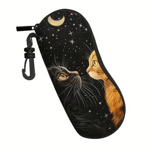 TEMU 별빛 고양이 패턴 지퍼 케이스 1개, 초경량 휴대용 네오프렌 안경 파우치, 다양한 종류와 크기의 안경에 적합, 남녀 공용