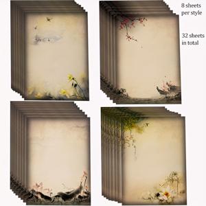 TEMU 빈티지 레터 페이퍼 32장 세트, 창의적인 고전 스타일 크래프트 종이 색상 문구류, 감사 노트 및 선물 메시지용, 우아한 초대장 배경