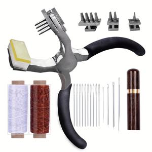TEMU 끈끈이 수선용 가죽 핸드 플라이어, 저소음 홀 펀치, 나무 바늘 케이스, 왁스 실 포함, 벨트, 스트랩, 안장, 신발, 원단 및 가죽 프로젝트에 적합