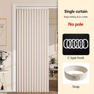 TEMU 1개 현대식 접이식 문 커튼, 플라스틱 후크 포함 - 스타일리시한 폴리스 디자인 없음, 블랙/화이트, 합성 섬유, 청소 용이, 침실 및 거실용 사계절 홈 데코, 우아한 거실 커튼, 다용도 방 스타일, 내구성 있는 원단