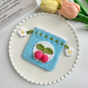TEMU 여성을 위한 매력적인 과일 테마 수제 크로셰 체리 태슬 동전 지갑
