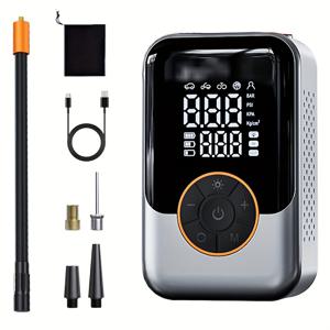 TEMU 디지털 압력 게이지가 있는 휴대용 무선 공기압축기 - USB 충전식, LED 조명, 자동차 타이어, , SUV, 전동 자전거, 스포츠 볼 등에 이상적 | 현대적인 에어 펌프 | 내구성 있는 구조