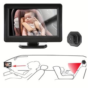 TEMU 5인치 IPS 스크린 1080P 이중 채널 아기 후방 모니터, 적외선 야간 투시 & 와이드 앵글 렌즈 포함, 차량용 선택 가능 단일/이중 카메라 - 자동차 플러그 전원, 부모님을 위한 이상적인 선물, 애완동물 모니터링 시스템, 현대적 차량 액세서리, 다채널 디스플레이