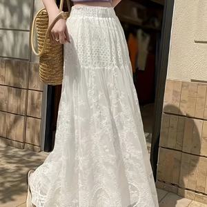 TEMU 여성용 하이웨이스트 플레어 A라인 스커트 - 솔리드 컬러 캐주얼부터 포멀까지 다용도 미디 스커트, 손세탁 전용, 사계절 편안함, 카우걸 스커트, 플로럴 스커트, 탄력 허리 미디, 울트라 미니 스커트, 미니 스커트, 여성용 미디 스커트