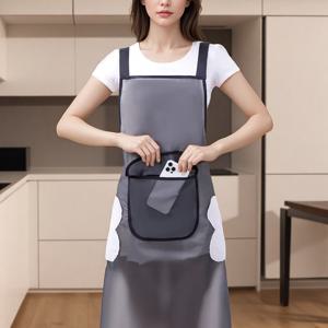 TEMU 스타일리시하고 우아한 무릎 길이 TPU 앞치마, 양손 닦기 디자인 포함 – 가정용, 해산물 가게, 주방, 레스토랑, 낚시 및 물놀이에 완벽 – 사계절 착용 가능