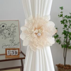 TEMU 가정실 및 침실의 창문 장식, 결혼식, 발렌타인데이 및 홈 데코에 적합한 우아한 프랑스 로맨틱 레이스 꽃 커튼 타이백 한 쌍.