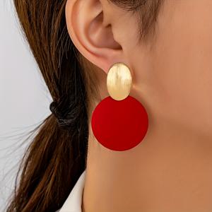 TEMU 2개/세트 패션 기하학적 라운드 레드 페인트 귀걸이, 데일리 및 뮤직 페스티벌용 여성용