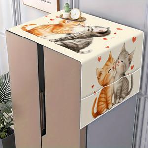 TEMU Jit1pc 수채화 스타일, 귀여운 고양이 패턴 디지털 프린트 냉장고 커버, 테이블 깃발, 수납 공간이 있는 냉장고 커버, 전자레인지 커버, 가정용 냉장고 커버, 청소 용품 및 장식을 보관할 수 있음, 주방 수납 솔루션