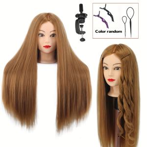 TEMU 인체 마네킹 헤어, 고온 섬유, 26-28인치, 미용 스타일링 연습 및 훈련용 인형에 적합, 클램프 및 도구 포함