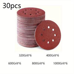 TEMU 30개입 5인치(125mm) 원형 사포, 8구멍 연마 디스크, 60/80/100/120/150/180/240/320/400/600/800/1000 그릿 후크 앤 루프 사포, 폴리싱용
