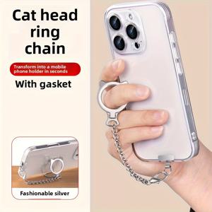 TEMU 탈착식 고양이 머리 폰 케이스 홀더와 끈, 금속 링 버클 방실 스트랩 유니버설 휴대용 액세서리 | 스테인리스 클라스프|케이스