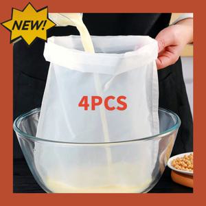 TEMU 4pcs 초대형 나일론 드로스트링 필터백 - 대두 우유 및 요리용으로 사용할 수 있는 내구성 있는 재사용 가능한 주방 스테인저, 가정용으로 완벽한 요리 필수품 | 실용적인 주방 용품 | 내구성 있는 나일론 가방, 주방 스테인저 및 필터