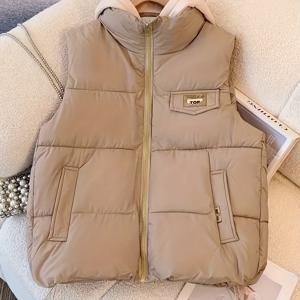 TEMU 여성용 탈부착 후드 조끼, 트렌디한 가을/겨울용 숏 재킷, 따뜻함에 완벽