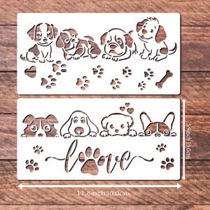 TEMU 귀여운 강아지와 발자국 스텐실 2개, 재사용 가능 - 29.97 X 14.99cm 테두리 디자인, 내구성 있는 플라스틱 애완동물 패턴, 나무, 벽, 캔버스에 그림 그리기용 - 홈 데코 및 공예 프로젝트, 강아지 장식에 완벽