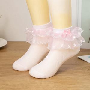 TEMU 1쌍 여아용 솔리드 컬러 리본 레이스 발레 양말, 귀여운 편안한 통기성 댄스 스타킹
