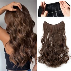 TEMU 보이지 않는 낚시줄이 달린 긴 컬리 웨이브 합성 헤어피스 - 클립 없음, 착용이 쉬움 - 여성용 크리스마스 파티 가발 선물