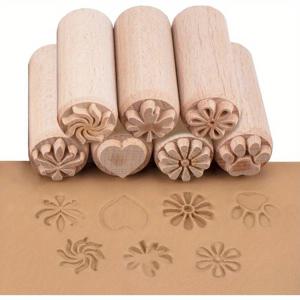 TEMU 7개 자연 목재 스탬프 - 원형 꽃무늬 및 기하학적 패턴, 오발형으로 도자기 및 세라믹 공예에 적합, 손수 제작된 DIY 목재 봉인, 혼합된 색상, 판타지 테마 홈 데코, 선물 제작 용품, 목재 공예 용품, 장식 봉인, 세련된 디자인