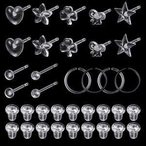 TEMU 18개 투명 하트 스타 스터드 귀걸이 세트 플라스틱 귀걸이 귀여운 캐릭터 귀걸이 여성 남성용 멀티팩 알러지 방지 귀걸이
