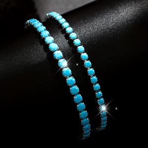 TEMU 봄/여름 남녀공용 패션 라운드 터콰이즈 테니스 팔찌 2개, 빈티지 스타일 뱅글, 화이트 골드 도금 구리, 저자극성 및 산화 방지, 정교하고 우아한 주얼리, 봄/여름 데일리웨어, 휴가 여행, 신부 웨딩, 밸런타인데이, 기념일, 카니발, 어머니의 날, 아버지의 날 선물용으로 적합