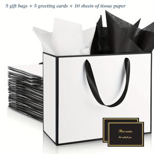 TEMU 20개 블랙 앤 화이트 종이 선물 가방 세트, 5개 블랙 프레임 선물 가방, 5개 인사 카드 및 10장 조직 종이, 휴대용 종이 선물 가방, 결혼 파티, 브라이드 마이드, 브로마이드, 생일 선물 가방, 졸업식, 아버지의 날, 감사 선물 가방으로 사용할 수 있습니다, 다양한 파티 선물 가방