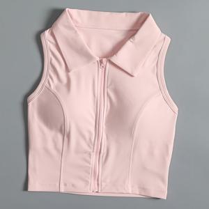 TEMU 캐주얼 여성 요가 스포츠 조끼, 스탠드업 칼라 & 프론트 지퍼, 민소매 디자인, 고정형 가슴 패드, 러닝, 요가, 헬스장, 스튜디오 외출, 일상복, 카니발, 라마단절, 발렌타인데이, 이스터, 초여름 및 기념일, 아버지의 날 선물용