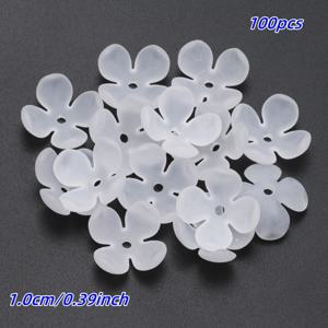 TEMU 100개의 흰색 꽃잎 모양의 얼룩진 아크릴 비즈 - DIY 팔찌, 목걸이, 머리클립, 열쇠고리용 - 재료, 보석 장식 비즈, 생일/ 데이, 창의적인 DIY 선물