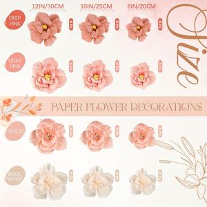 TEMU 티슈 페이퍼 꽃 24개 - 웨딩, 브라이덜 샤워, 생일, 아기방, 파티 장식용 소프트 피치 & 블러쉬 크레이프 꽃, 다용도 벽 장식, 파티 장식 | 소프트 파스텔 꽃 | 내구성 있는 종이 꽃, 꽃 장식