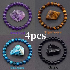 TEMU 스타일 비즈 팔찌 4개 세트 (타이거 아이, 오비디언, 블루 포스퍼 팔찌 포함) - 재물과 사랑을 끌어들이며 행운과 성공을 주는 우아한 주얼리, 십 대와 십 대를 위한 완벽한 선물