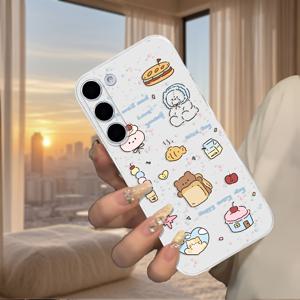 TEMU 삼성 갤럭시 모델 중 X 커버 5, 6 프로 및 여러 갤럭시 F, J, M 모델에 적합한 귀여운 음식 주제 투명 폰 케이스