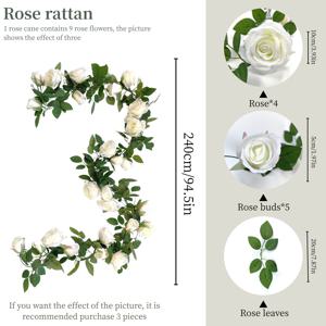 TEMU 1개 약 240cm/94.5인치 인조 장미 덩굴재료 식탁 장식용 인조 플라워 라탄, 레스토랑 테이블 장식 웨딩 아치 가족 모임 정원 배경 약혼식 리셉션 파티 휴일 장식