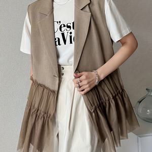 TEMU 여성용 스타일리시하고 우아한 슈트 조트 코트 / 원버튼 메쉬 스플라이스 여성용 아우터