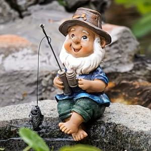 TEMU 1개 낚시 노움 장식품 - 내구성 강한 레진 정원 오너먼트, 낚싯대 포함, 실내/야외용, 연못 및 파티오 장식 - 전기 필요 없음, 크리스마스, 할로윈, 성 패트릭의 날, 추수감사절에 완벽한 선물, 낚시 애호가를 위한 기분 좋은 어부 장식, 휴일 장식, 기발한 디자인, 날씨에 강한 피규어