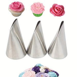 TEMU 3피스 파이핑 노즐 세트, 스테인리스 스틸 로즈 아이싱 크림 케이크 파이핑 팁, 디저트 비스킷 컵케이크용, 126K-125K-124K