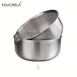 TEMU 케모렐라 2-in-1 채소 세척기 & 체 그릇 - 304 스테인리스 스틸 미세구멍 이중층, 2쿼트 대용량 계량 믹싱볼 (베리·과일·채소용) - 효율적인 헹굼 및 물빼기, 내구성 주방 도구, 기능적 주방 용품, 쉬운 세척 소재